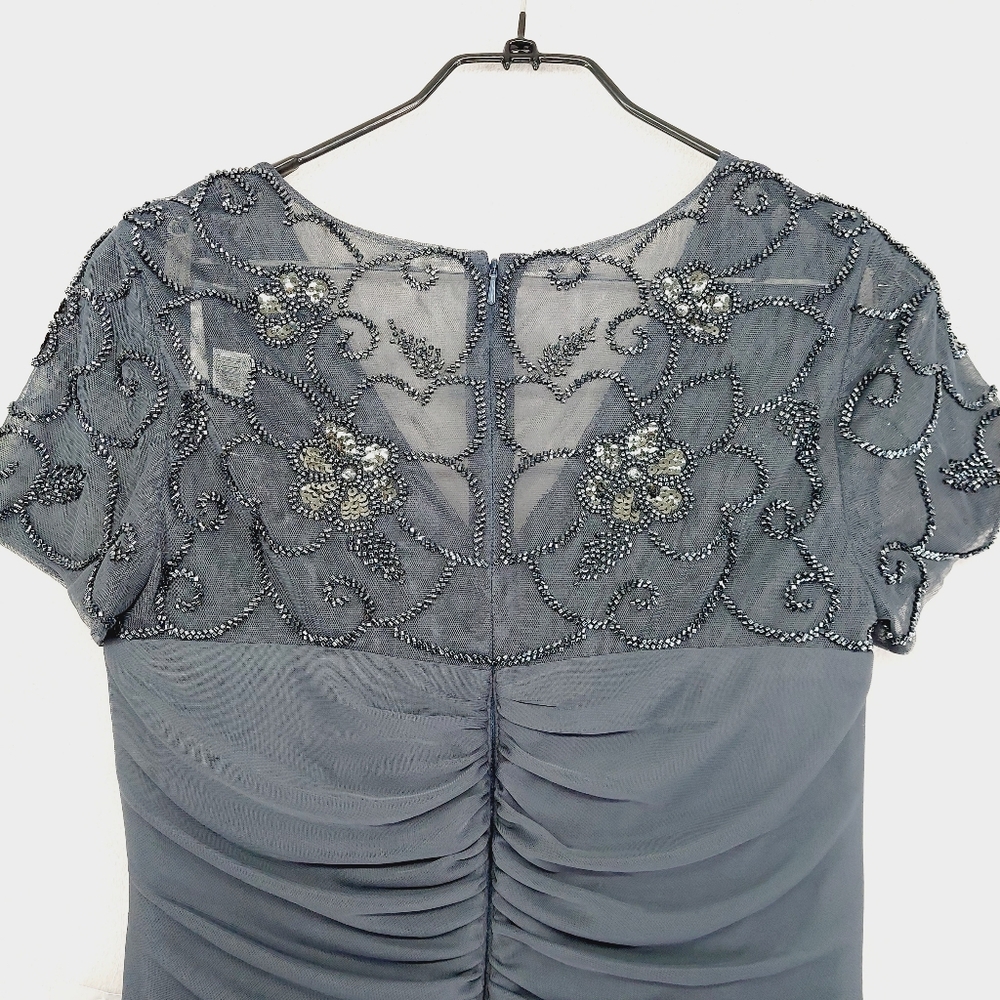 New Xcape Beaded Short Sleeve Ruched Evening Gown P4581 - Picture 7 of 11